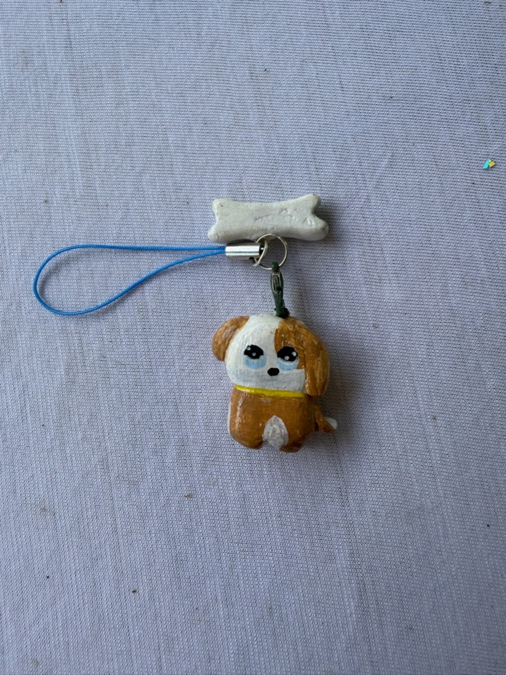 Hand-Painted Puppy Charm Keychain - Brown & White